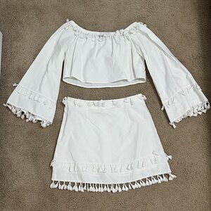 Amazon White Tassel Skirt Set